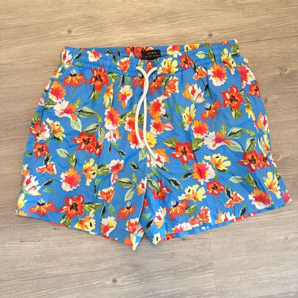 Zara Floral Swim Trunks Size L